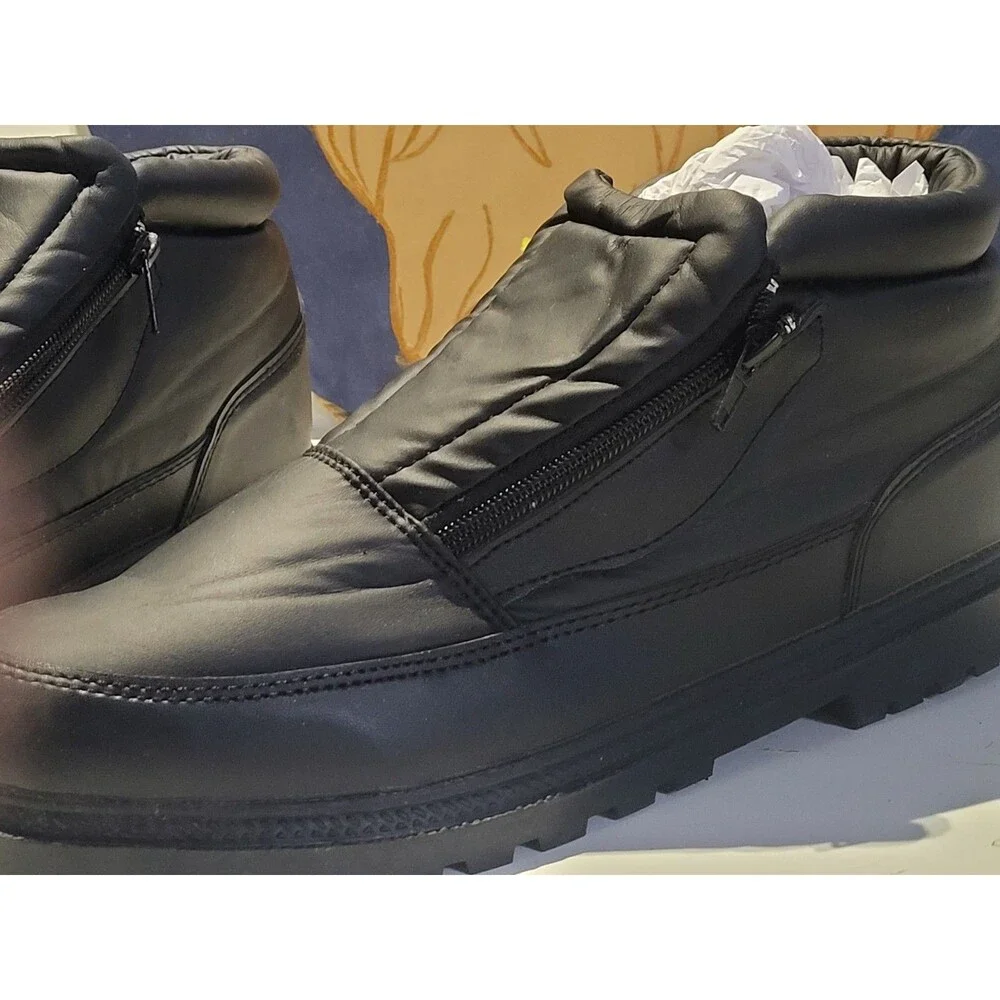Men's Black Winter Snow Boots Dual Zip Insulated Faux Fur Lined Rubber Sole 9